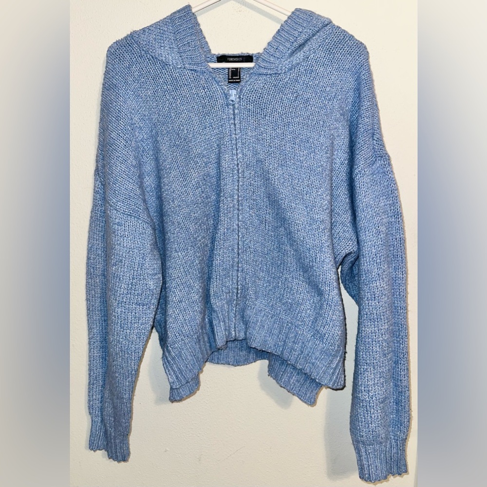 Forever 21 Light Blue Zip-Up Sweater